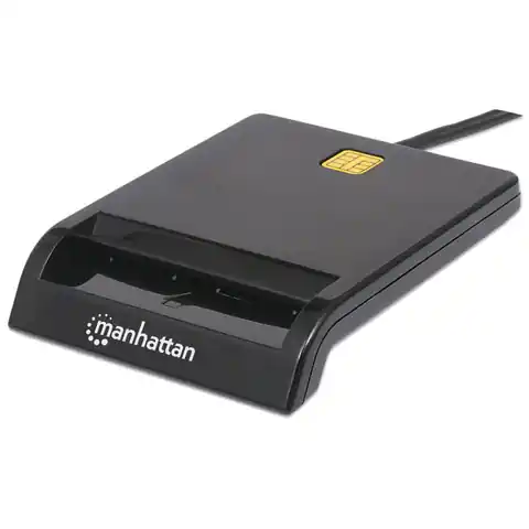 ⁨Manhattan USB-A Contact Smart Card Reader, 12 Mbps, Friction type compatible, External, Windows or Mac, Cable 105cm, Black, Three Year Warranty, Blister⁩ at Wasserman.eu
