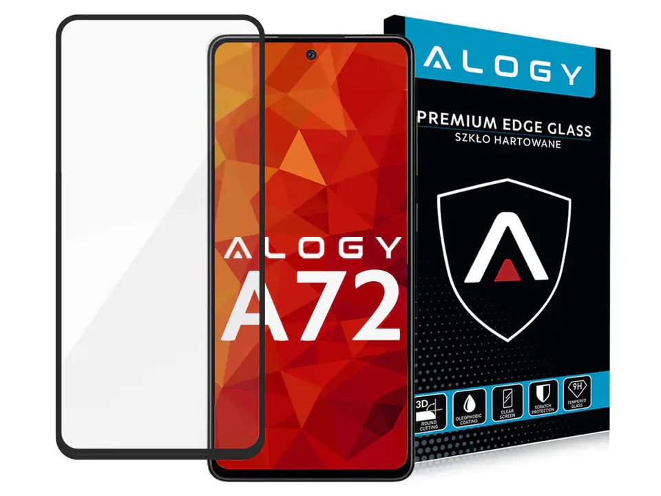⁨Szkło Alogy Full Glue case friendly do Samsung Galaxy A72 Czarne⁩ w sklepie Wasserman.eu