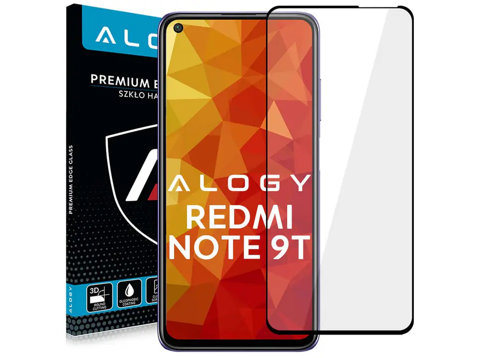 ⁨Szkło Alogy Full Glue case friendly do Xiaomi Redmi Note 9T Czarne⁩ w sklepie Wasserman.eu