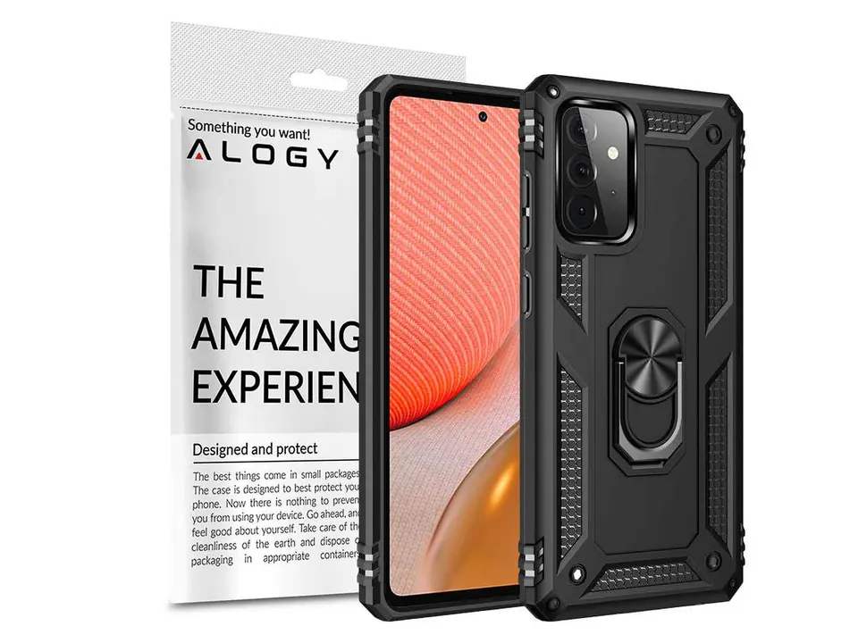 ⁨Etui pancerne obudowa Alogy Stand Armor Ring do Samsung Galaxy A72 Czarne⁩ w sklepie Wasserman.eu