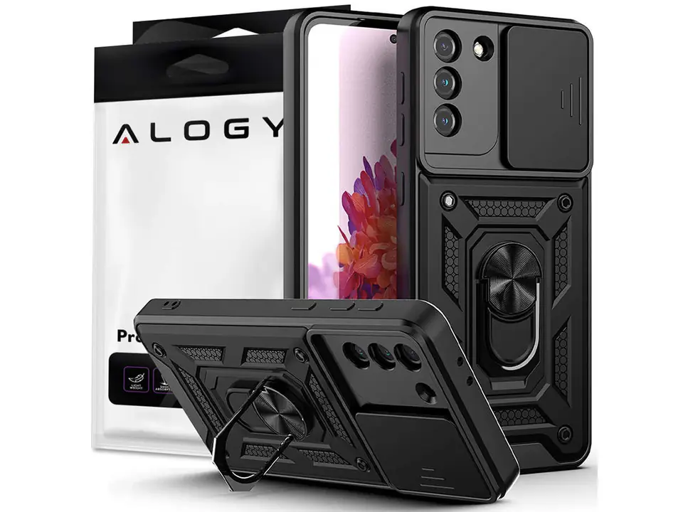 ⁨Etui Alogy Camshield Stand Ring z osłonką na aparat do Samsung Galaxy S21⁩ w sklepie Wasserman.eu