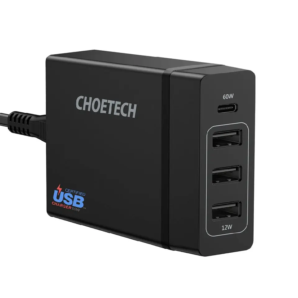 CHOETECH PD72-1C3U BLAC K wall charger 4xUSB 72 at Wasserman.eu