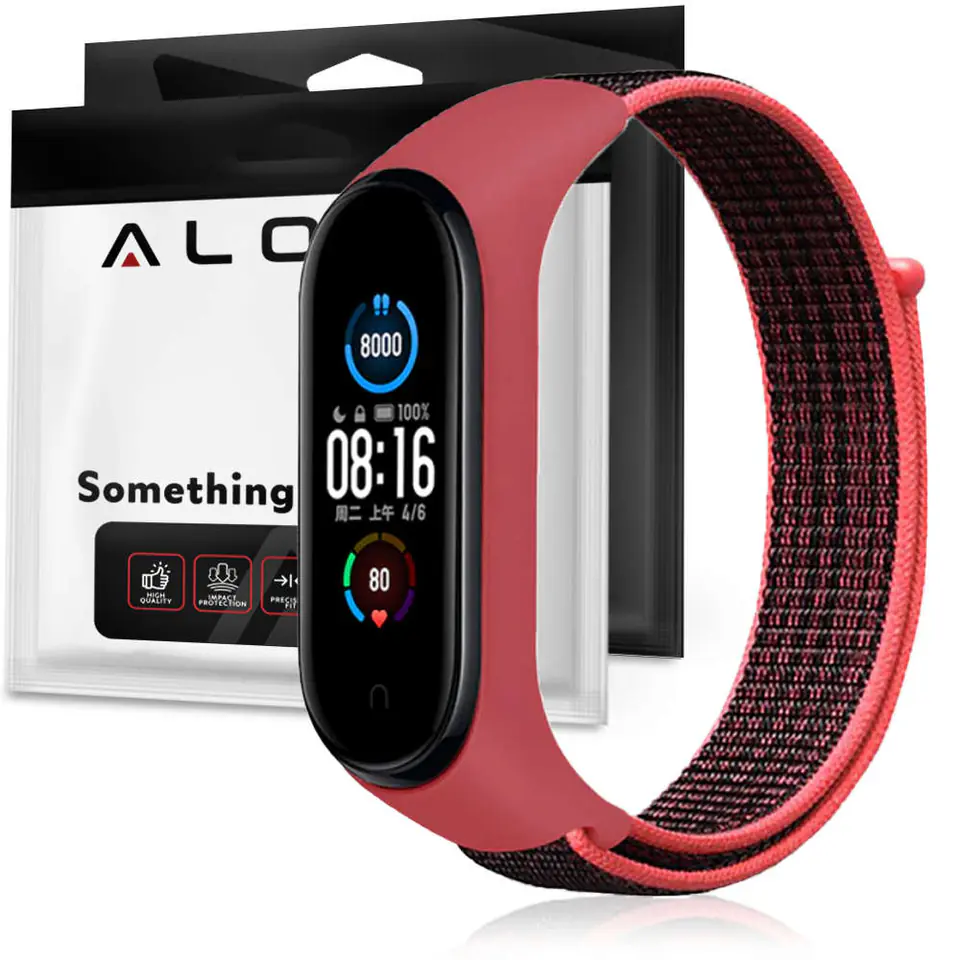 ⁨Strap Alogy nylon strap for Xiaomi Mi Band 5/ 6/ 6 NFC Red-Black⁩ at Wasserman.eu