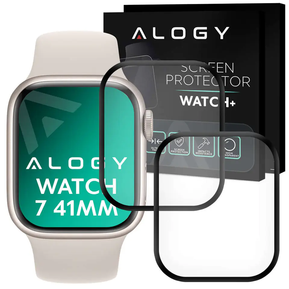 ⁨2x Elastyczne Szkło 3D Alogy do Apple Watch 7 41mm Black⁩ w sklepie Wasserman.eu