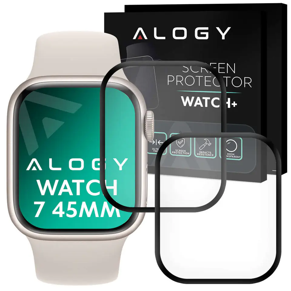 ⁨2x Elastyczne Szkło 3D Alogy do Apple Watch 7 45mm Black⁩ w sklepie Wasserman.eu