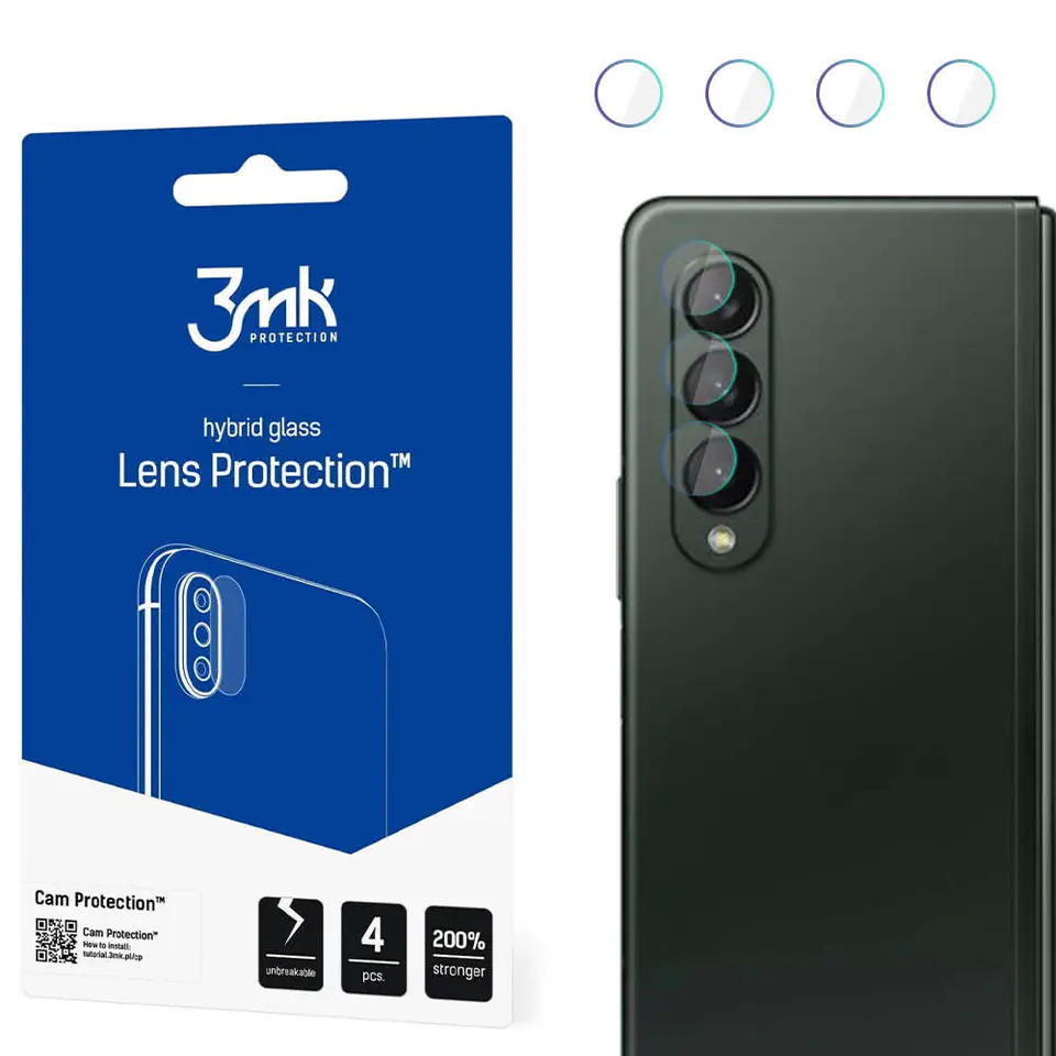 ⁨Glass x4 for Camera Lens 3mk Lens Protection for Samsung Galaxy Z Fold 3 5G⁩ at Wasserman.eu