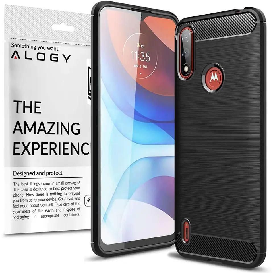 ⁨Case for Motorola Moto E7/ E7i Power Alogy Rugged Armor TPU Carbon Black⁩ at Wasserman.eu