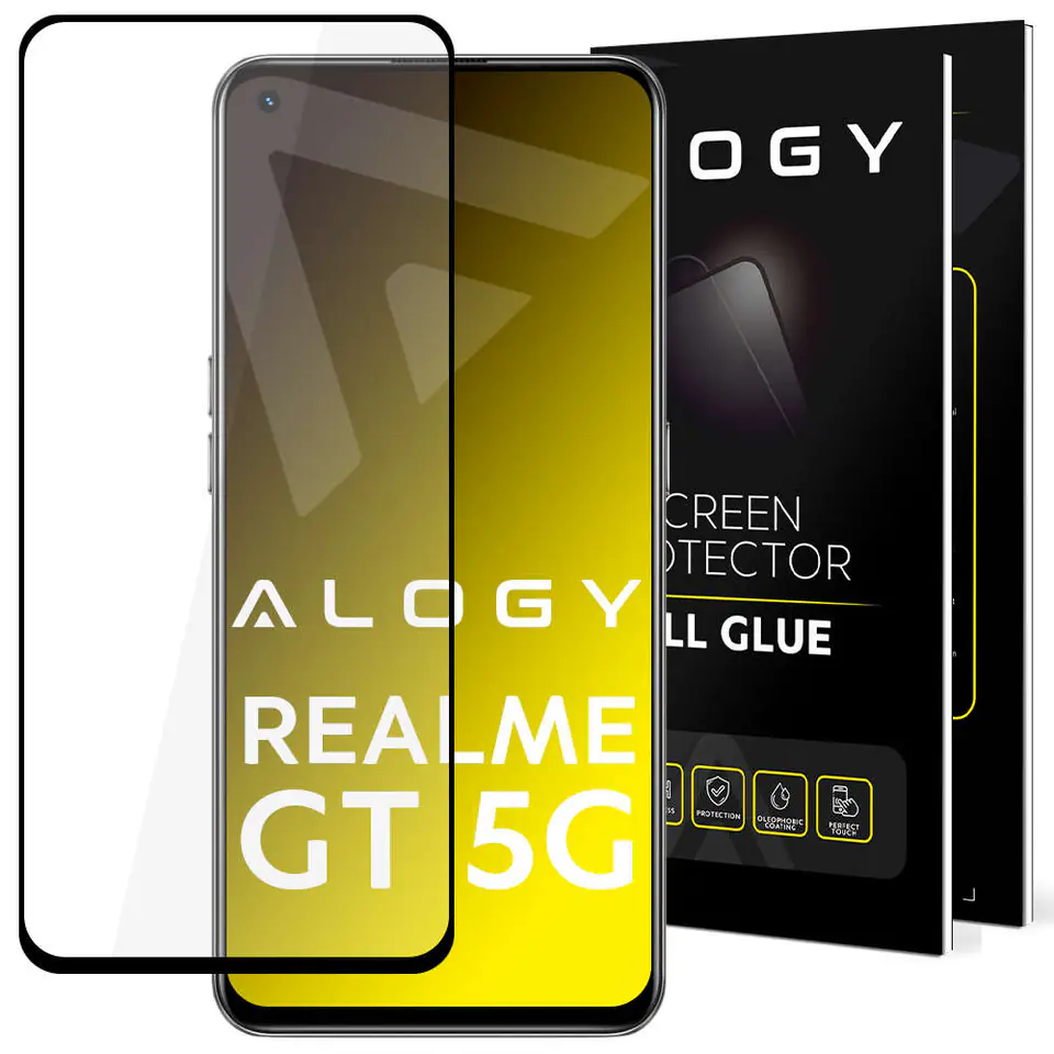 ⁨Szkło Alogy Full Glue case friendly do Realme GT 5G Czarne⁩ w sklepie Wasserman.eu