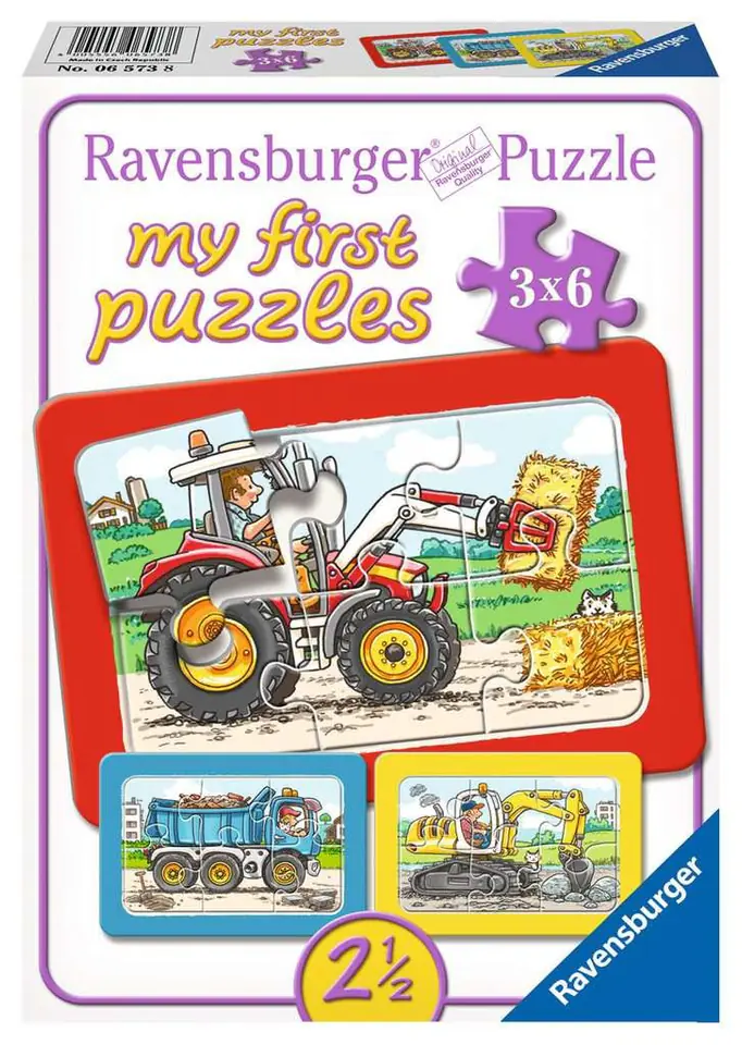 ⁨Puzzle 3x6 elementów Traktor, koparka i ciężarówka⁩ w sklepie Wasserman.eu