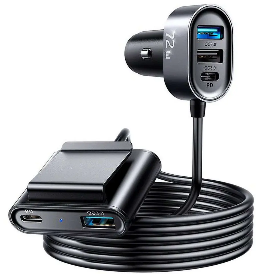 ⁨Ładowarka samochodowa Joyroom JR-CL05 Car Charger 3x USB + 2x USB-C 1.5m 72W Black⁩ w sklepie Wasserman.eu