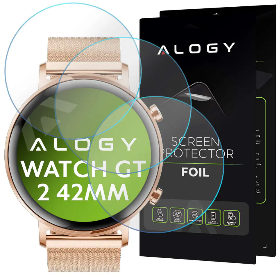 ⁨3x Alogy Hydrogel Protective Film for Huawei Watch GT 2 42mm⁩ at Wasserman.eu