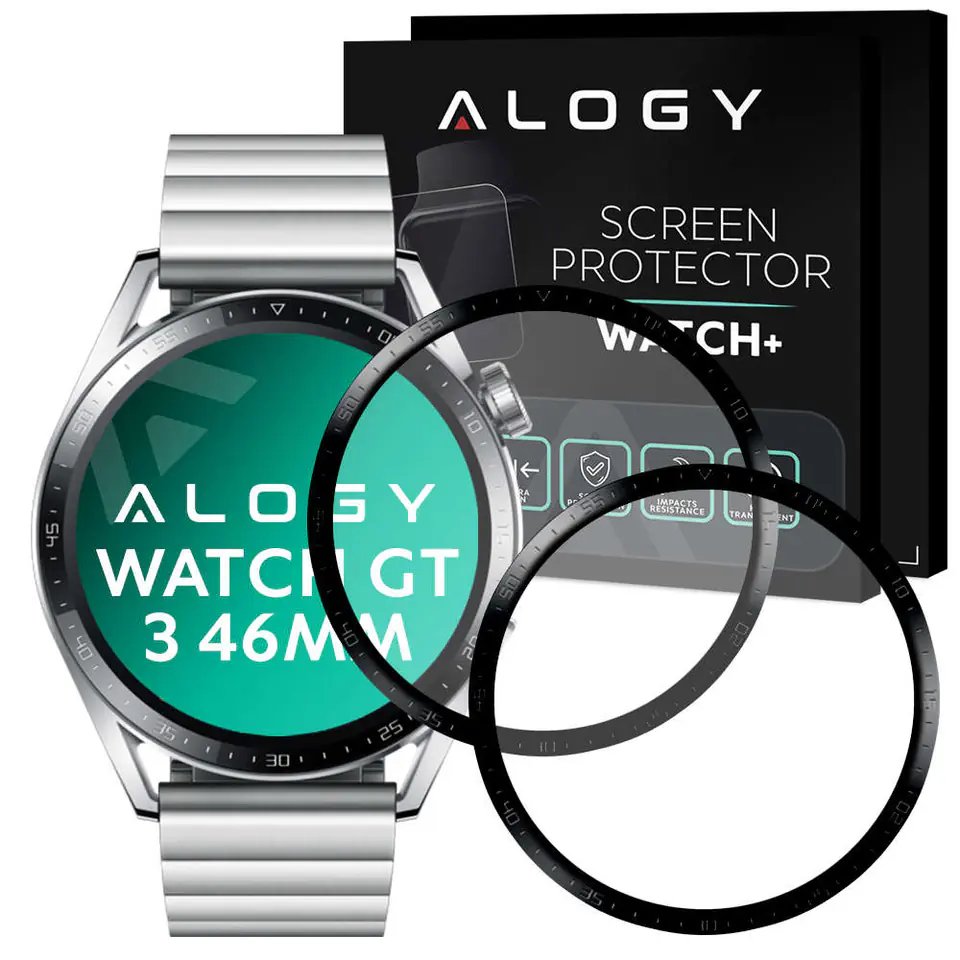 ⁨2x Elastyczne Szkło 3D Alogy do Huawei Watch GT 3 46mm Black⁩ w sklepie Wasserman.eu