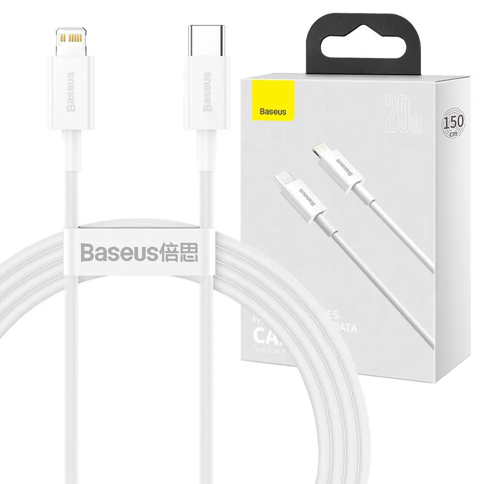 ⁨Kabel 1.5m Baseus Superior przewód USB-C Type C do Lightning PD 20W Biały⁩ w sklepie Wasserman.eu