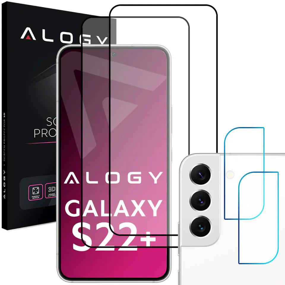 ⁨2x Szkło Alogy Full Glue FC + 2x Szkło na obiektyw kamerę do Samsung Galaxy S22 Plus⁩ w sklepie Wasserman.eu