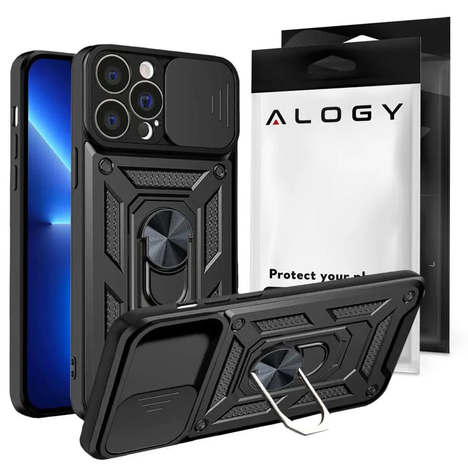 ⁨Etui Alogy Camshield Stand Ring z osłonką na aparat do Apple iPhone 13 Pro⁩ w sklepie Wasserman.eu