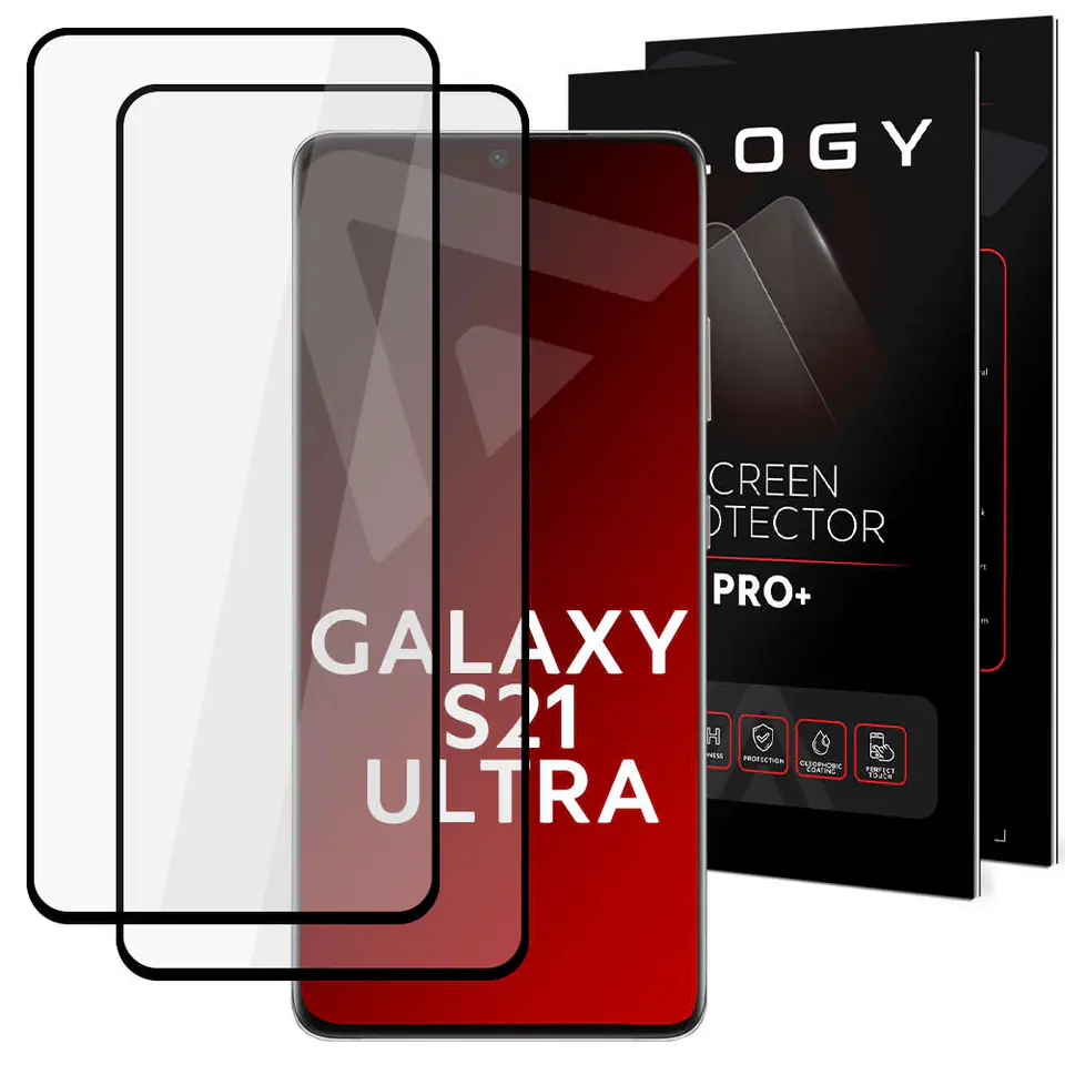 ⁨2x Tempered Glass for Alogy Full Glue case friendly for Samsung Galaxy S21 Ultra Black⁩ at Wasserman.eu