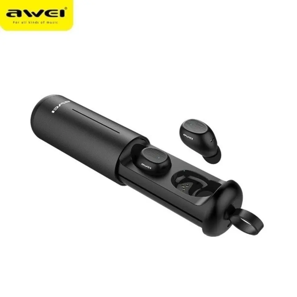 ⁨AWEI słuchawki Bluetooth 5.0 T55 TWS + stacja dokująca czarny/black⁩ w sklepie Wasserman.eu