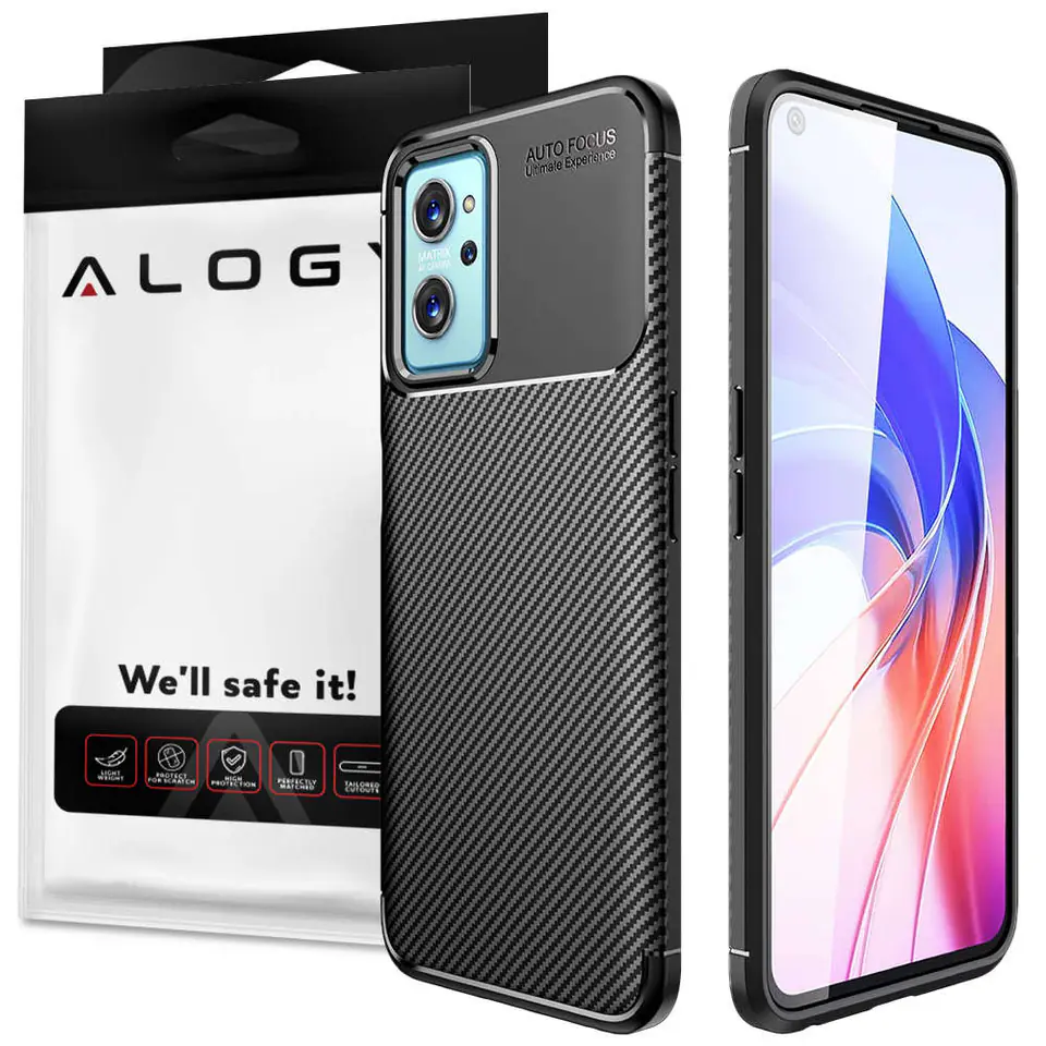 ⁨Case for Realme 9i Alogy Rugged Armor TPU Carbon Black⁩ at Wasserman.eu