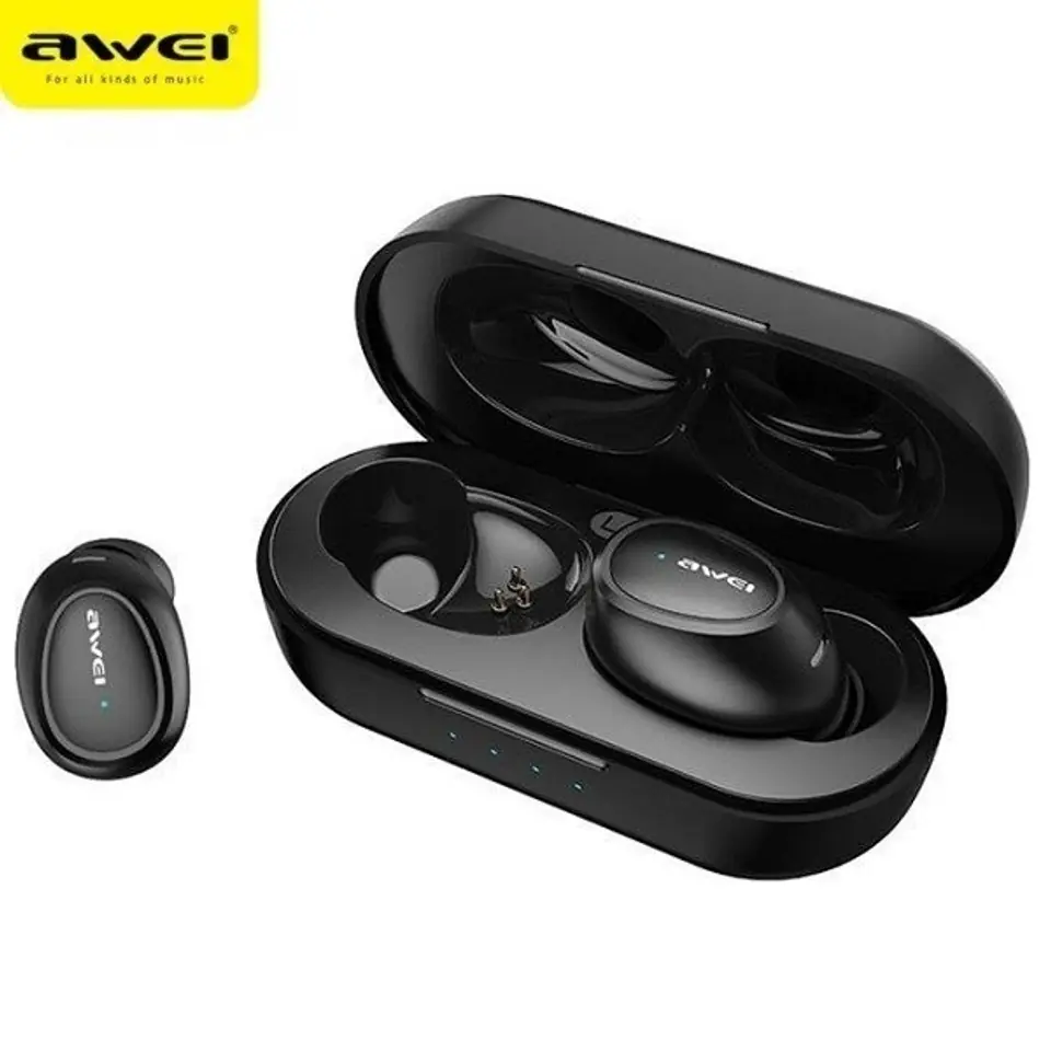 ⁨AWEI słuchawki Bluetooth 5.0 T16 TWS + stacja dokująca czarny/black⁩ w sklepie Wasserman.eu