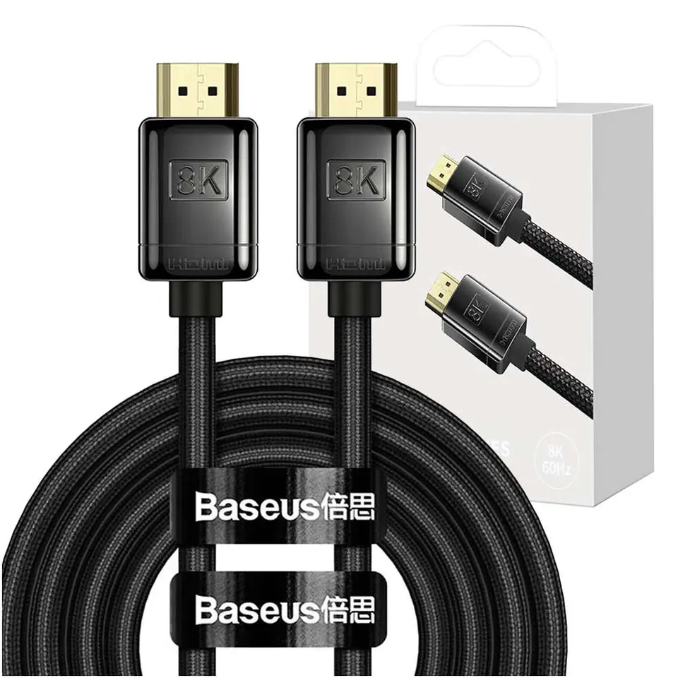 ⁨Kabel 2m Baseus High Definition Series HDMI 2.1 8K 60Hz 3D HDR 48Gbps Czarny⁩ w sklepie Wasserman.eu