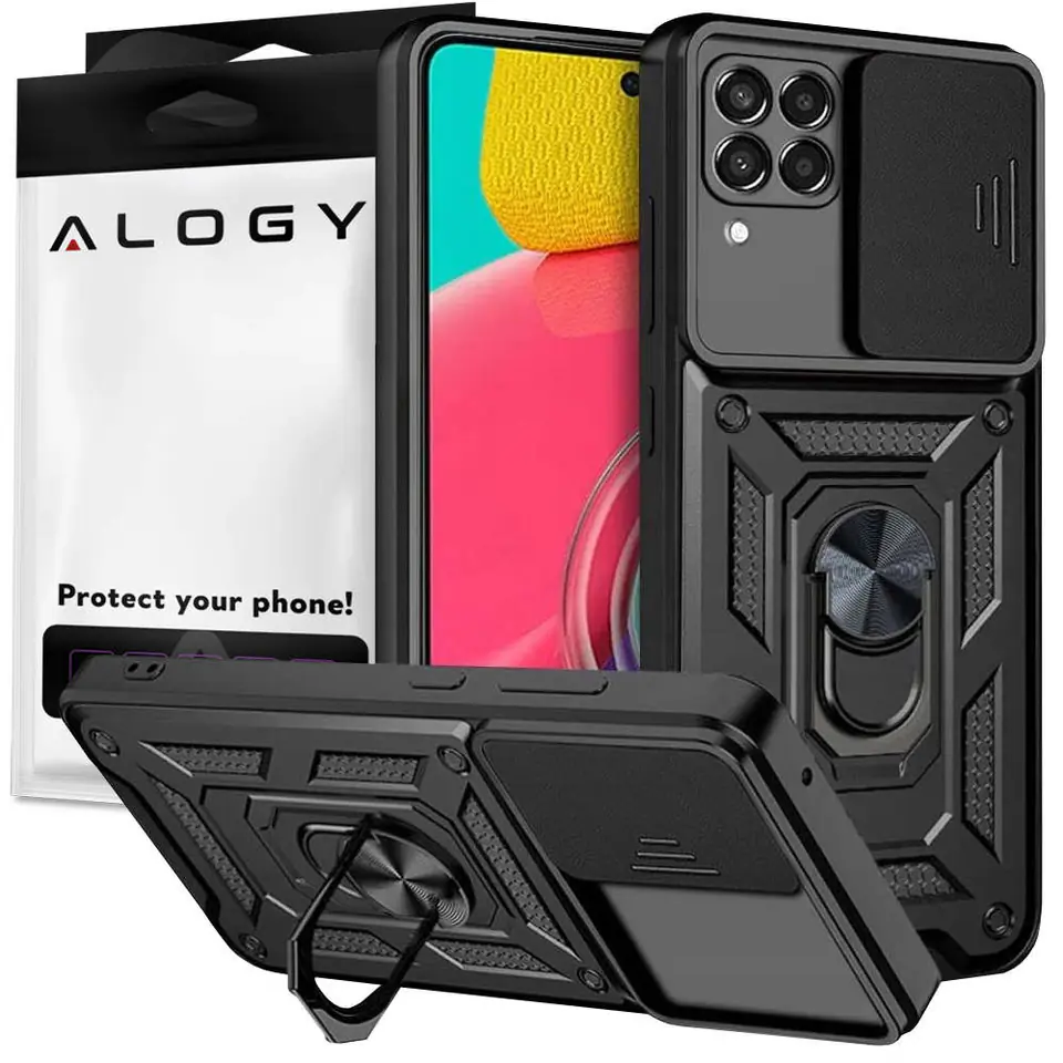 ⁨Armored Case with Camera Cover Alogy Camshield Stand Ring for Samsung Galaxy M53 5G black⁩ at Wasserman.eu