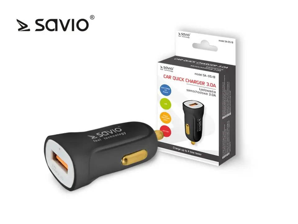 Car Quick Charge charger Savio SA-05/B 3.0A, 1xUSB at Wasserman.eu