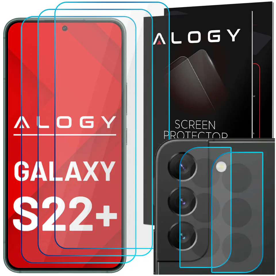 ⁨3x Szkło hartowane 9H na ekran + 2x Szkło na obiektyw kamerę Alogy Glass Pack do Galaxy S22 Plus⁩ w sklepie Wasserman.eu