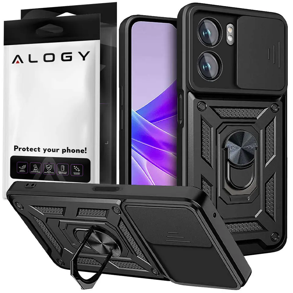 ⁨Etui Alogy Camshield Stand Ring z osłonką na aparat do Oppo A57 5G / A77 5G⁩ w sklepie Wasserman.eu