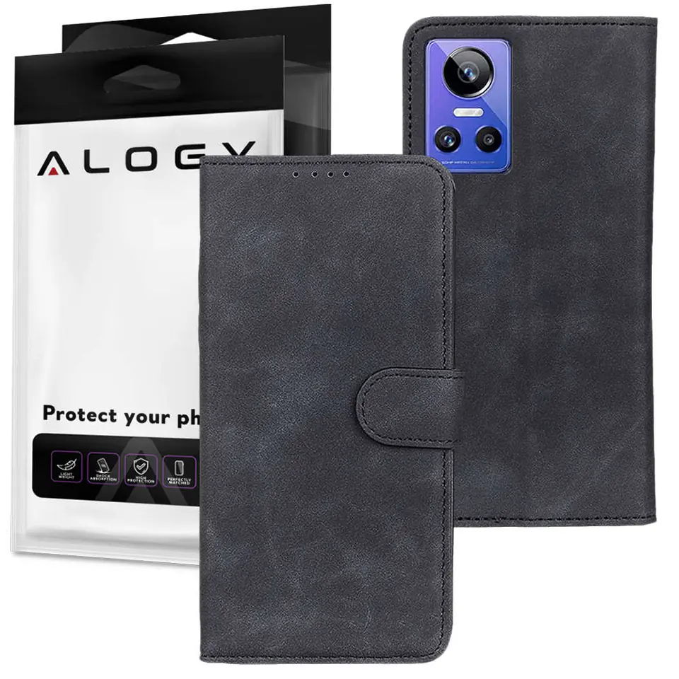 ⁨Flip case wallet Alogy magnetic leather for Realme GT Neo 3 Global Black⁩ at Wasserman.eu