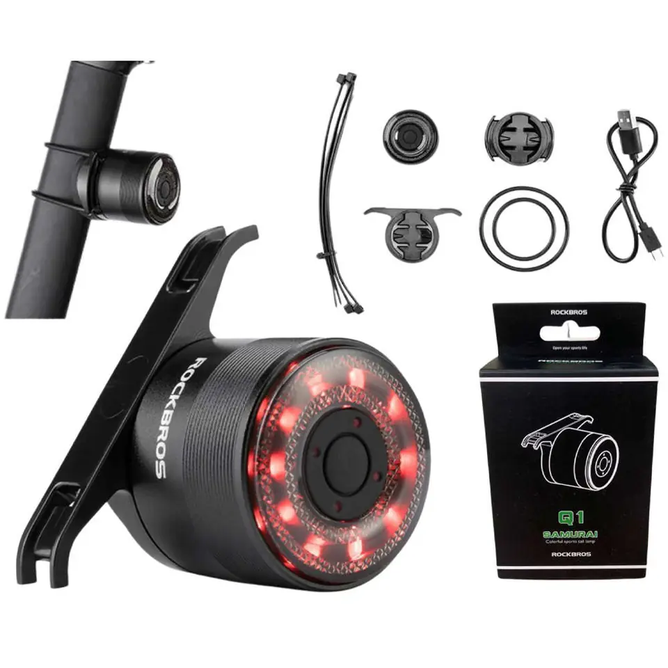Tylna lampka rowerowa wodoodporna RockBros Q1 7x kolor LED USB pod siodełko oświetlenie światło na tył w sklepie Wasserman.eu