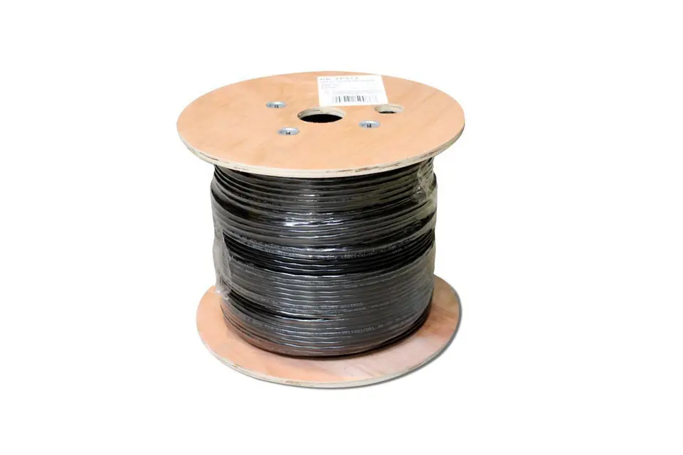 ⁨Kabel teleinformatyczny instalacyjny zewnętrzny żelowany kat.5e, U/UTP, Fca, drut, AWG24/1, PE, 305m, czarny, szpula⁩ w sklepie Wasserman.eu