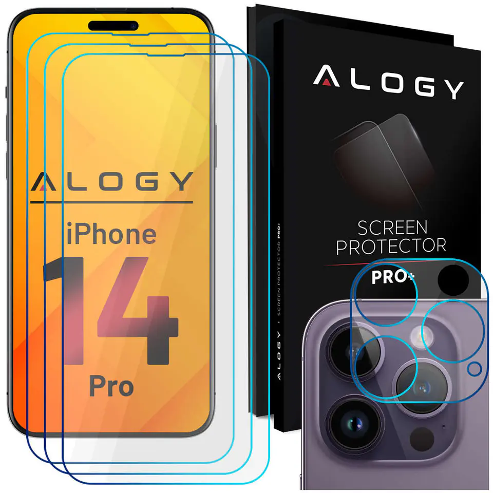 ⁨Alogy Glass Pack 3x Tempered Glass for 9h Screen + Lens for Apple iPhone 14 Pro⁩ at Wasserman.eu