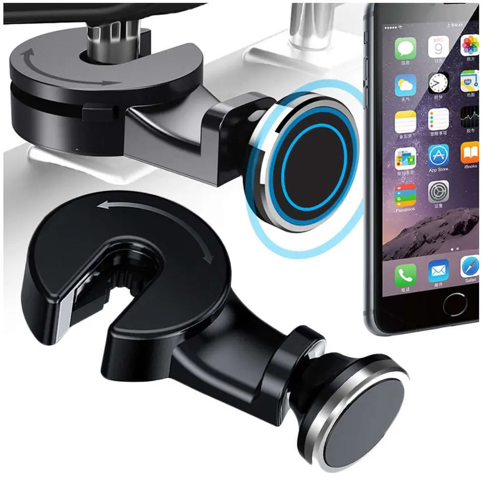 ⁨Magnetic Universal Car Holder for Headrest Phone Black⁩ at Wasserman.eu