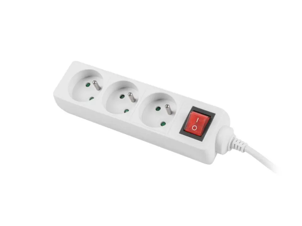 ⁨Power strip 3m, white, 3 sockets, with switch, cable made of solid copper⁩ at Wasserman.eu