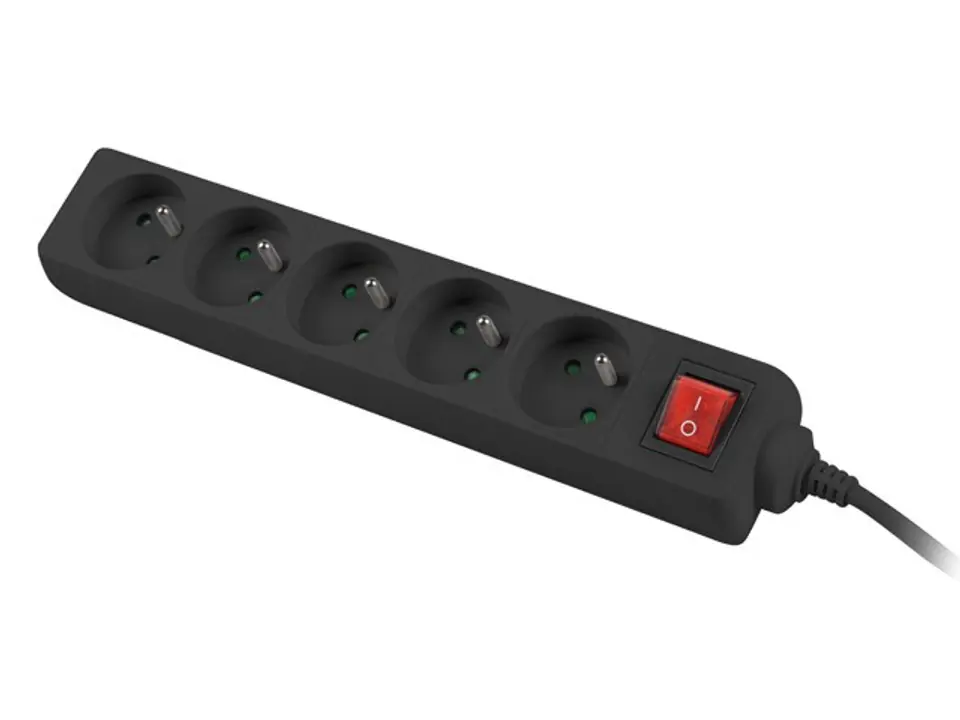 ⁨Power strip 1.5m, black, 5 sockets, with switch, cable made of solid copper⁩ at Wasserman.eu