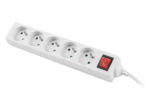 ⁨Power strip 1.5m, white, 5 outlets, with switch, solid copper cable⁩ at Wasserman.eu