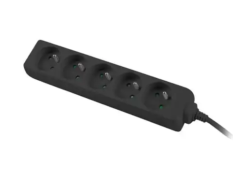 ⁨Power strip 1.5m, black, 5 sockets, cable made of solid copper⁩ at Wasserman.eu