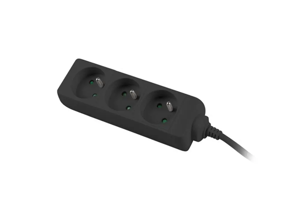 ⁨Power strip 3m, black, 3 sockets, cable made of solid copper⁩ at Wasserman.eu
