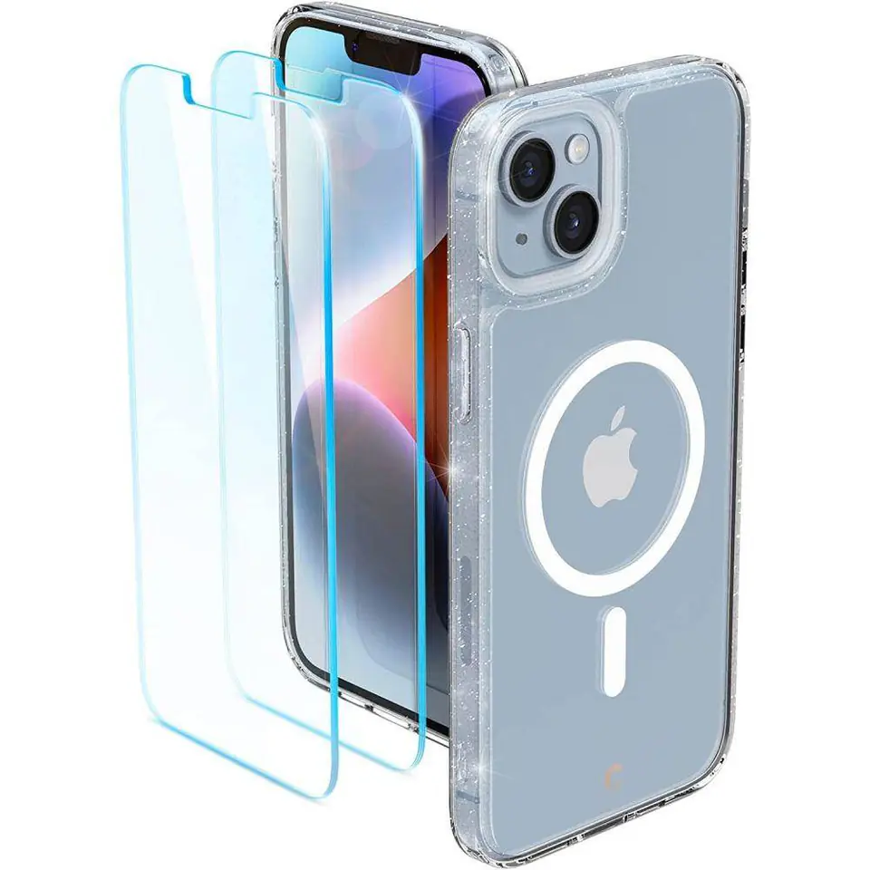 ⁨Case + Tempered Glass IPHONE 14 PLUS Spigen Cyrill Shine MagSafe Spigen Cyrill Shine MagSafe + 2-pack Spigen Glas.TR Glitter transparent⁩ at Wasserman.eu