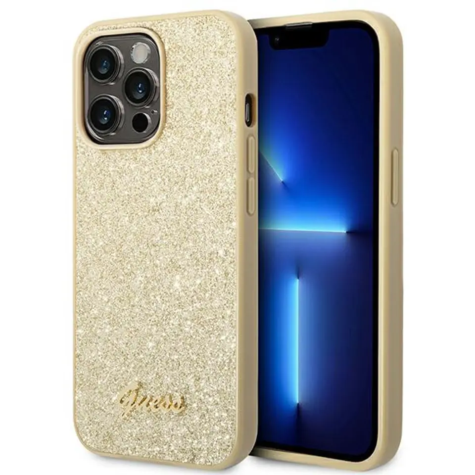 ⁨Guess GUHCP14LHGGSHD iPhone 14 Pro 6,1" złoty/gold hard case Glitter Script⁩ w sklepie Wasserman.eu