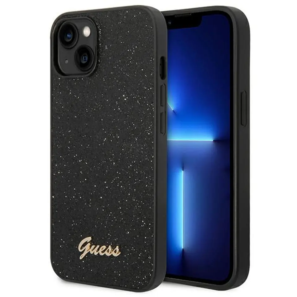 ⁨Guess GUHCP14MHGGSHK iPhone 14 Plus 6,7" czarny/black hard case Glitter Script⁩ w sklepie Wasserman.eu