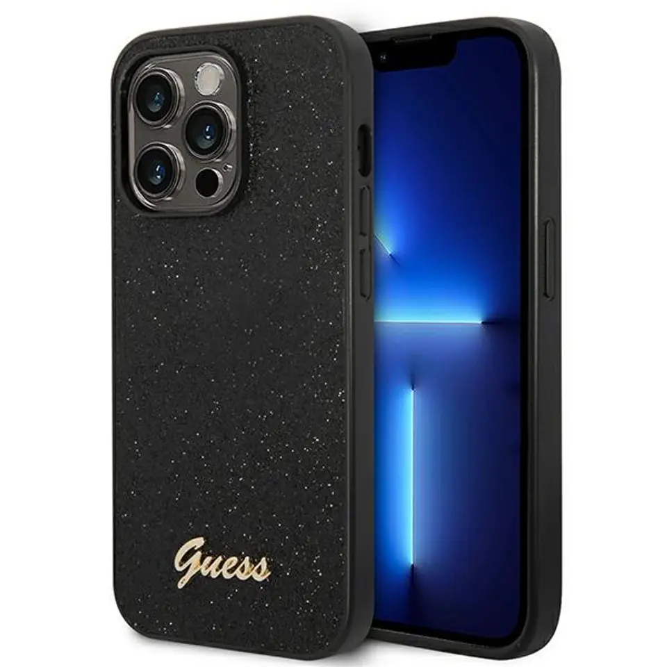 ⁨Guess GUHCP14LHGGSHK iPhone 14 Pro 6,1" czarny/black hard case Glitter Script⁩ w sklepie Wasserman.eu