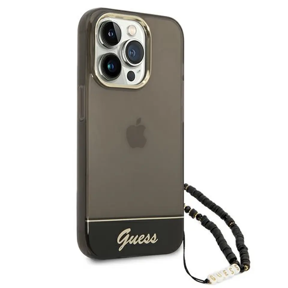 ⁨Guess Translucent Pearl Strap - iPhone 14 Pro Case (Black)⁩ at Wasserman.eu