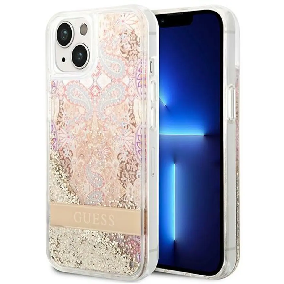 ⁨Guess GUHCP14MLFLSD iPhone 14 Plus 6,7" gold/gold hardcase Paisley Liquid Glitter⁩ at Wasserman.eu