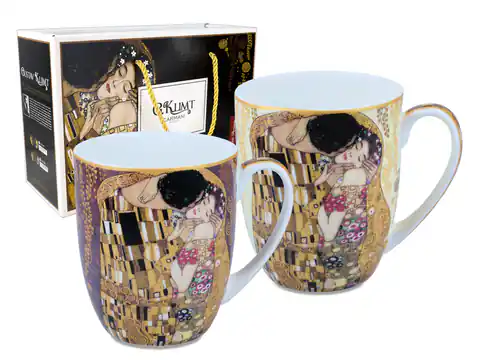 ⁨Set of 2 cups - G. Klimt, Kiss, cream and brown background (CARMANI)⁩ at Wasserman.eu