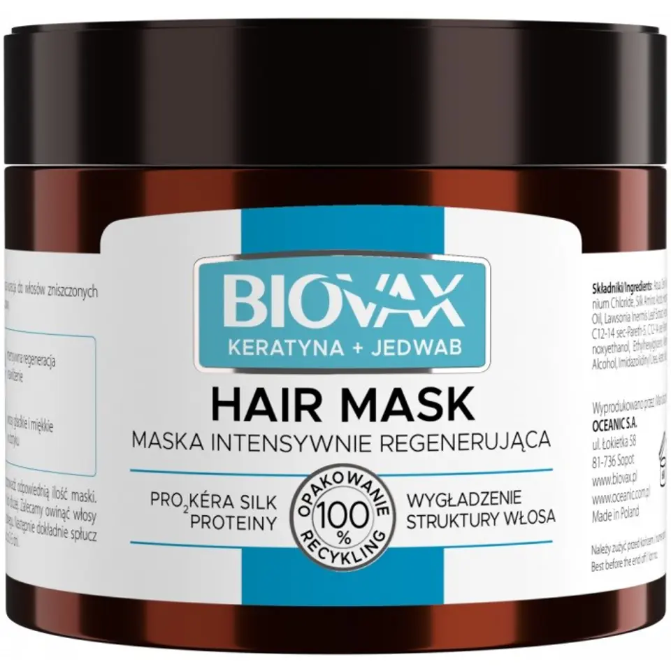 ⁨L'BIOTICA Biovax Hair Mask Intensively regenerating hair mask - Keratin + Silk 250ml⁩ at Wasserman.eu