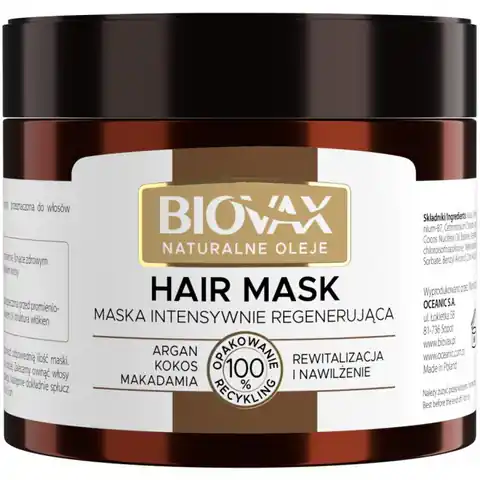 ⁨L`BIOTICA Biovax Hair Mask Maska do włosów intensywnie regenerująca - Naturalne Oleje 250ml⁩ w sklepie Wasserman.eu