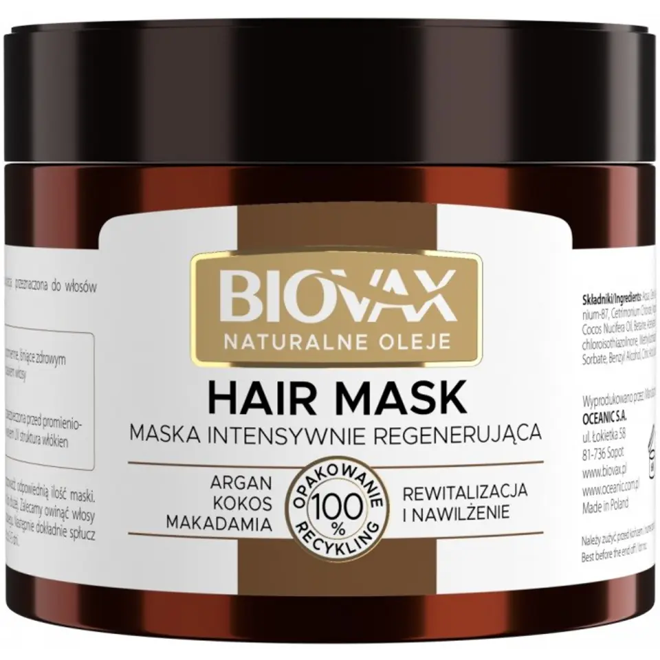 ⁨L`BIOTICA Biovax Hair Mask Maska do włosów intensywnie regenerująca - Naturalne Oleje 250ml⁩ w sklepie Wasserman.eu