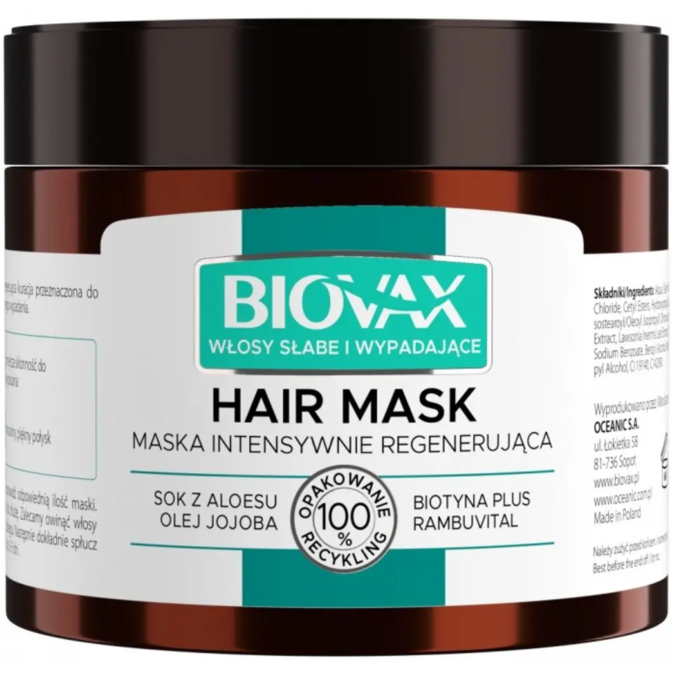 ⁨L`BIOTICA Biovax Hair Mask Maska do włosów intensywnie regenerująca -Włosy słabe i wypadające 250ml⁩ w sklepie Wasserman.eu