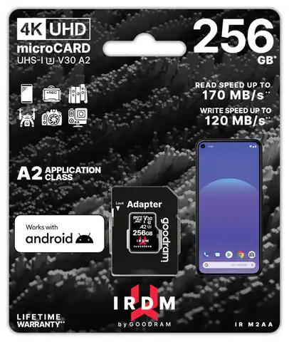 ⁨Memory card microSD IRDM 256GB UHS-I U3 A2 + adapter⁩ at Wasserman.eu